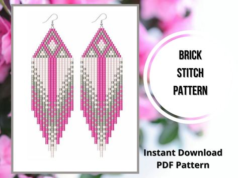 Fringe Earrings Diy, Seed Bead Earring, Pink Earring, Cat Skin, Earrings Patterns, Bead Earring, Brick Stitch Earrings, Brick Stitch Pattern, Seed Bead Patterns