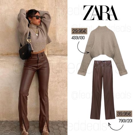 https://www.instagram.com/p/CWZEom6MScH/?utm_medium=share_sheet Elegant Pants Outfit, Brown Leather Pants, Outfit Zara, Elegant Pant, Dressing Sense, Classic Style Outfits, Zara Outfit, Zara Fashion, Trendy Fall Outfits