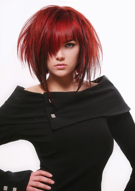 This is a beautiful haircut for thick hair. I love all the different layers! Edgy Medium Hairstyles, Asymmetrical Haircut, Short Scene Hair, Side Bangs Hairstyles, Choppy Hair, Ombré Hair, Funky Hairstyles, Scene Hair, Short Haircut