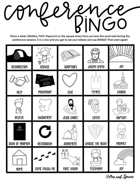 Lds Conference Activities, Conference Bingo, General Conference Activities For Kids, Lds General Conference Activities, Lds Primary Presidency, Picture Bingo, General Conference Activities, Family Home Evening Lessons, Lds Conference