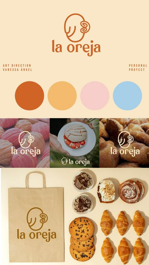 Brand design for "La Oreja" mexican pastry Mexican Branding Design, Pastry Branding Design, Bakery Brand Design, Bakery Branding Logo, Mexican Pastry, Bakery Branding Design, Logo Business Design, Pastry Logo, Mexican Pastries