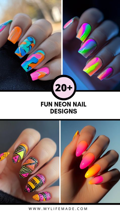 Looking to brighten up your manicure? Check out these stunning neon nail designs that are perfect for every occasion! From bright pinks to bold yellows, these vibrant color trends let your personality shine through. Learn how to create unique nail art looks that will turn heads. Whether you're aiming for simple elegance or eye-catching patterns, neon hues are an absolute must-try for your nail game. Discover tips and tutorials that highlight various designs for both short and long nails, making sure your mani stands out! Short Neon Nails, Watermelon Nail Designs, Tropical Nail Designs, Dark Nail Designs, Nails Making, Neon Nail Designs, Unique Nail Art, Fruit Nail Art, Watermelon Nails