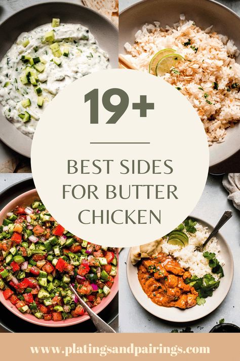 Veggie Butter Chicken, Butter Chicken Appetizer, Sides For Indian Food, Sides For Curry Chicken, Sambals For Chicken Curry, Rice For Indian Food, Butter Chicken Rice Bowl, Garlic Butter Chicken Sides, Chicken Tikka Masala Side Dishes