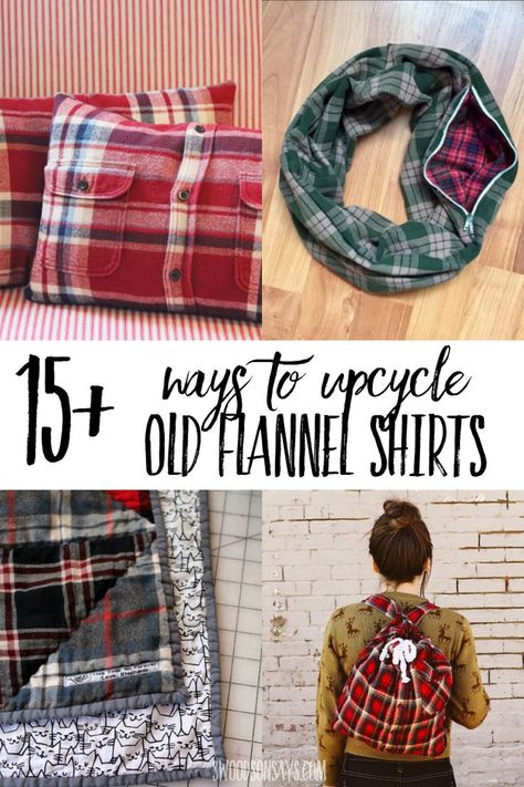 Clean out your closet and upcycle old flannel shirts into fun new projects! This curated list has over 15 creative ideas of what to do with flannel shirts including no sew crafts and upcycle sewing tutorials. Flannel Crafts, Upcycled Flannel Shirts, No Sew Crafts, Flannel Upcycle, Old Flannel, Clean Out Your Closet, Sew Crafts, Upcycle Clothes Diy, Upcycle Shirt