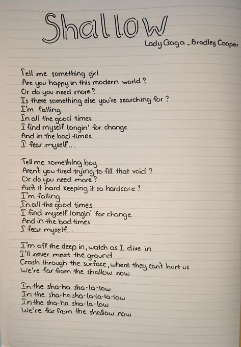 Lyrics Shallow Lady Gaga Bradley Cooper Lady Gaga Bradley Cooper, Im Falling, Bradley Cooper, Bad Timing, Lady Gaga, Do You Need, Good Times, Are You Happy, Good Things