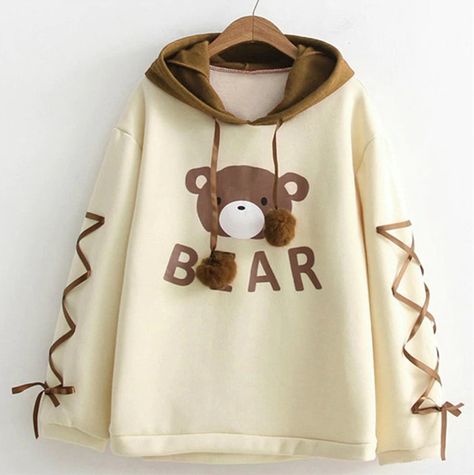 Bear Ear Hoodie, Kawaii Hoodie, Harajuku Hoodie, Kawaii Bear, Bear Hoodie, Yellow Outfit, Bear Ears, Sweatshirt Women, Long Sleeves Coats