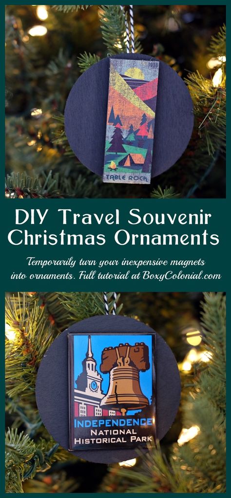 Travel souvenir ornaments without gift shop prices. Turn inexpensive magnets into temporary ornaments. Complete photo tutorial Map Ornaments, Travel Diy, Christmas Post, Creative Gift Wrapping, Christmas Gift Decorations, Travel Souvenirs, Christmas Ornaments Homemade, Ornaments Diy, Homemade Christmas