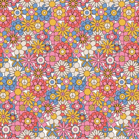 60s and 70s retro vintage flowers seamless pattern. Floral background with different hippie daisies. Outline color vector illustration. 70s Flower Pattern Retro Wallpaper, Retro Boho Bedroom, 60s Flower Pattern, 70s Flower Pattern, Blue Floral Wallpaper, Tree Drawings Pencil, Flower Outline, Powerpoint Background Design, Tattoo Outline