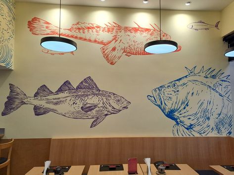 Fish Restaurant Design, Restaurant Fish, Fish Restaurant, Fish And Chip Shop, Restaurant Ideas, Ocean Shores, Restaurant Interior Design, Fish And Chips, Wall Ideas