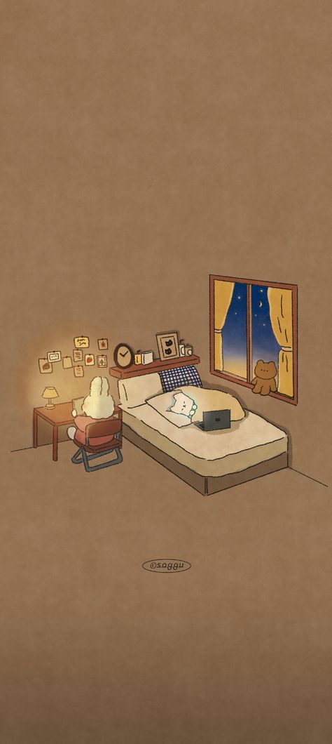 Cozy Illustration Wallpaper, Cozy Cartoon Wallpaper, Cozy Wallpapers Ipad, Study Corner Aesthetic, Cozy Wallpaper Phone, Cute Brown Wallpaper, Cute Kawaii Wallpapers, Warm Wallpaper, Htc Wallpaper