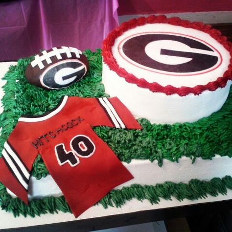 GEORGIA BULLDOGS BIRTHDAY CAKE Georgia Bulldogs Cake, Bulldog Football, Bulldog Cake, Lemon And Coconut Cake, Georgia Bulldogs Football, Georgia Bulldog, Rhubarb Cake, Georgia Football, Football Birthday Party