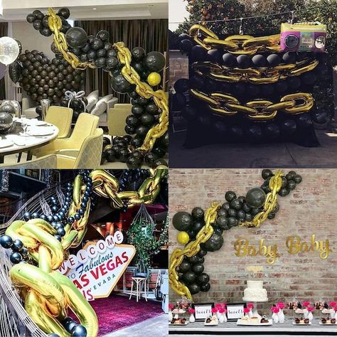 Chain Balloons, Black Balloon Garland, 40th Birthday Party Themes, Swag Party, Black Balloon, Diy Balloon Decorations, Garland Arch, Golden Birthday, Black Balloons