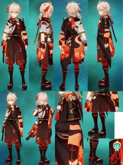 Kazuha Outfit Reference, Kazuha Character Sheet, Kazuha Reference Sheet, Genshin Character Reference, Kazuha Character Design, Kazuha Reference, Kazuha Clothes, Genshin Impact Character Design, Kazuha Cosplay