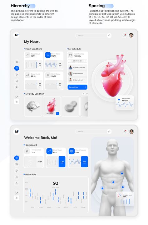 Medical Dashboard UI _ Visual Design Principles on Behance Medical App Ui Design, Medical Graphic Design, Visual Design Principles, Health Dashboard, Medical Dashboard, Dashboard Ui Design, Health App Design, Medical Website, Medical Website Design