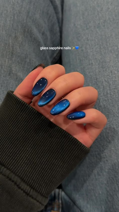 +23 Captivating Coffin Nail in 2024 You'll Want To Try This Season #nailart #naildesigns #nailinspiration #nailsofinstagram #nailgoals #nailtrends #nailfashion #nailswag #naillove #nailaddict Nail Inspirations Simple, Gorgeous Acrylic Nails, Blue Almond Shaped Acrylic Nails, Cats Eye Almond Nails, Nye Nails Blue, Nail Inspo Magnetic, Dark Blue Valentine Nails, Blue Chrome Design Nails, Zodiac Nails Designs Aquarius