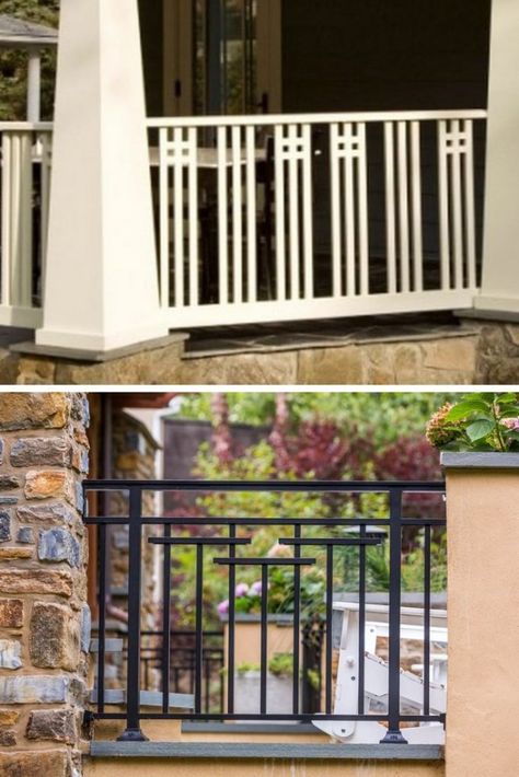 30+ Cheap and Simple DIY Porch Railing Ideas & Designs For 2021 Simple Porch Railing, Small Front Porch Railing Ideas, Diy Porch Railing, Porch Banister, Porch Step Railing, Front Porch Railing Ideas, Porch Railing Ideas, Craftsman Style Porch, Front Porch Design Ideas