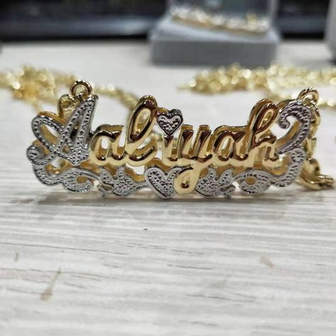 Double Layer Under Heart Name Necklace Pendant Customized | Etsy Custom Gold Jewelry, Double Name, Xoxo Jewelry, Dope Jewelry Accessories, Single Braids, Accessory Inspo, Custom Bling, Nameplate Necklace, Color Necklace