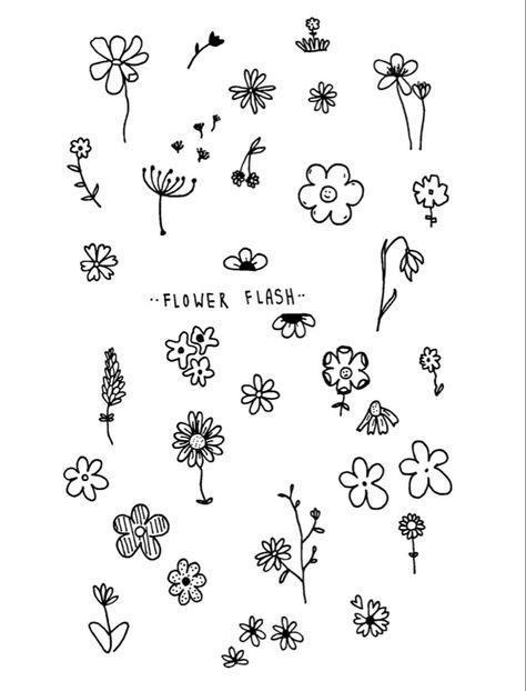 Simple Symbols Tattoo, Small Flowers Doodle, Cute Simple Flower Doodles, Simple Cute Flower Tattoos, Patch Work Flowers Tattoo, Daisy Flower Doodle, Small Cartoon Flower Tattoo, Daisy Flash Tattoo, Simple Small Flower Tattoos Ideas