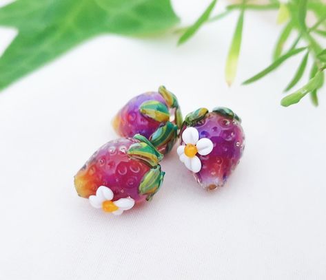 MAGICAL FAERY STRAWBERRY Glass Beads Gorgeous Lampwork - Etsy Strawberry Beads, Raspberry Frosting, Cave System, Silver Glass, Lampwork Glass Beads, Czech Beads, Ancient Times, Summer Jewelry, Lampwork Beads