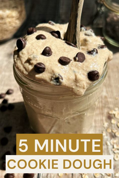 5 Minute Cookie Dough Oats are the quickest way to make a delicious cookie dough-like recipe!  Enjoy Protein Oat Cookie Dough, Macro Friendly Cookie Dough, Edible Cookie Dough Recipe Healthy, Oat Flour Cookie Dough, Oat Cookie Dough, Cookie Dough Oats, Easy Edible Cookie Dough, Cookie Dough Yogurt, Oat Flour Cookies