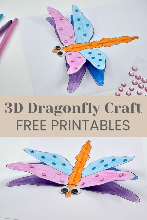 3d Dragonfly Craft, How To Make A Dragonfly, Dragonfly Art For Kids, Dragonfly Template Free Printable, Dragonfly Craft Preschool, 3d Paper Crafts Templates Free Printable, Dragonfly Printable, Dragonfly Crafts, Lizard Craft