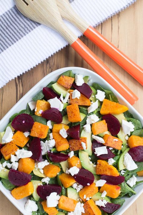 Roasted pumpkin and feta salad Pumpkin And Feta Salad, Pumpkin And Feta, Beetroot And Feta Salad, Baby Spinach Salad, Roasted Beetroot, Feta Salad Recipe, Easy Potato Salad, Salad Salad, Feta Pasta