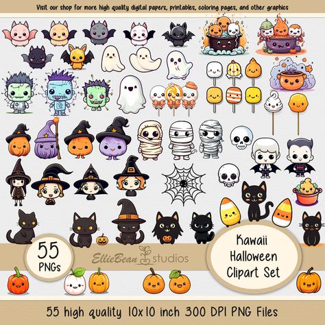 Cute Halloween Clip Art, Halloween Stickers Png, Spooky Watercolor, Violet Painting, Halloween Clip Art, Halloween Clips, Kawaii Style, Halloween Party Favors, Halloween Coffee