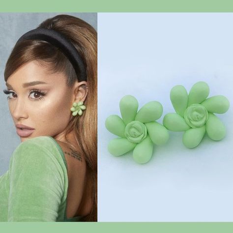 Ariana Grande Earrings, Positions Earrings Studs Flower (Brand-New, New one) Ariana Grande Jewelry, Ariana Grande Earrings, Sage Green Earrings, Ariana Grande Positions, Lion King Broadway, Flower Branding, Kylie Jenner Outfits, Flower Ear, Jenner Outfits