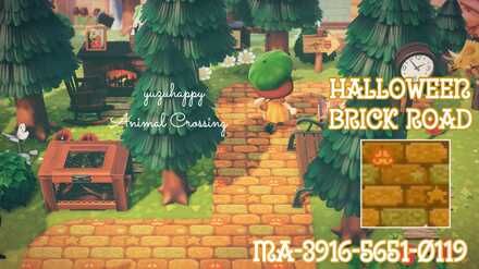 Acnh Halloween Code, Brick Path, Orange Brick, Spooky Town, Path Design, Animal Crossing Characters, Halloween Flowers, Animal Crossing Villagers, New Animal Crossing