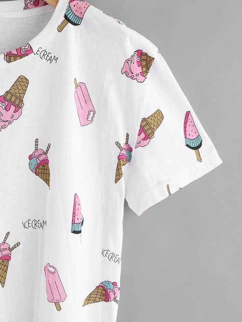 Shop Allover Ice Cream Print Tee online. SheIn offers Allover Ice Cream Print Tee & more to fit your fashionable needs. Ice Cream Tshirts, Printed Tee Women, Ice Cream Print, Ice Cream Social, Women T Shirts, Print Tee, Printed Tees, Womens Tees, Casual Button Down Shirt