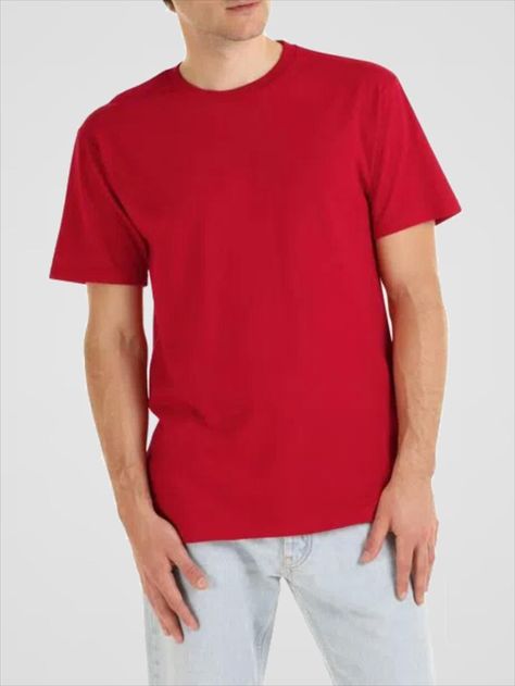 Rojo  Collar  Tela   Embellished Elástico Ligero Color Rojo, Mens Tees, Mens Outfits, Mens Tops, Mens Tshirts, T Shirt