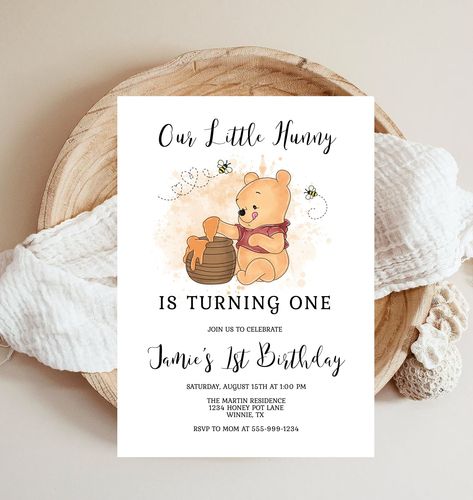 Winnie The Pooh Party Invitations, Winnie The Pooh Birthday Party Invitations, Winnie The Pooh 1st Birthday Invitations, Whitney The Pooh First Birthday, Winnie The Pooh First Birthday Invitations, 1st Birthday Party Winnie The Pooh, Whinney Pooh 1st Birthday, Our Little Hunny Is Turning 1, Winnie The Pooh First Birthday Theme