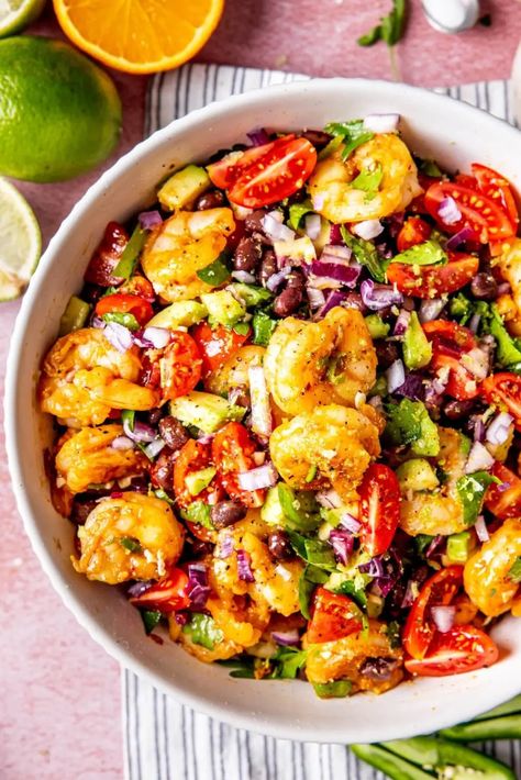 ZESTY SHRIMP AND BLACK BEAN SALAD Italian Veggies, Citrus Salad Dressing, Citrus Shrimp, Savoury Finger Food, Veggies Recipes, Quick Protein, Corn Chicken, Black Bean Salad, Cowboy Caviar