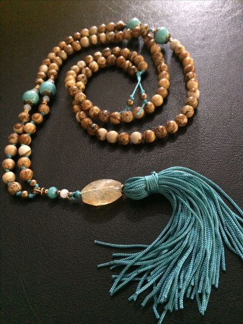 Jasper and turquoise japamala 108 beads Tassel Necklace Boho, Mala Jewelry, Mala Bead Necklace, Tassel Jewelry, 108 Bead, Yoga Jewelry, Mala Necklace, Diy Schmuck, Mala Beads