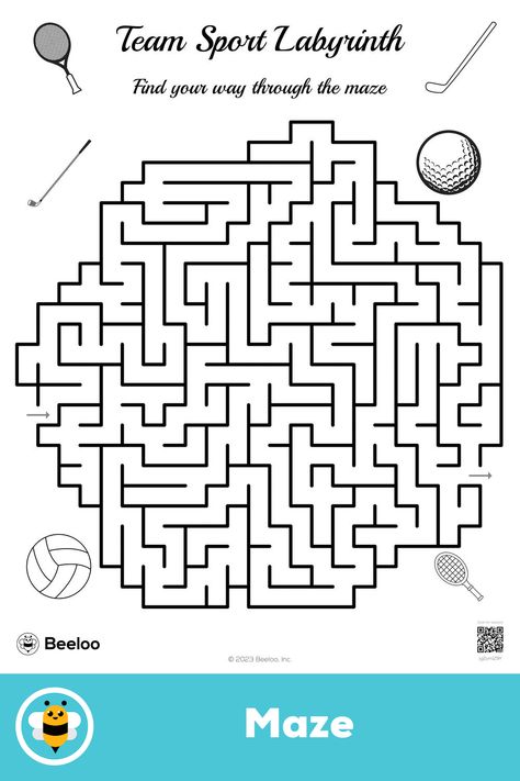 Medium sports-themed maze for kids ages 6 and up Volleyball Activities, Sports Printables, Maze For Kids, Labyrinth Maze, Crafts And Activities For Kids, Mazes For Kids, Printable Crafts, Printable Activities, Sports Theme