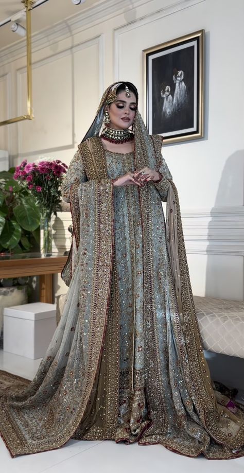 Haris shakeel (karachi, Pakistan) Pakistani Lehangas Bridal, Bridal Dresses Pakistani Walima, Bridal Dress Designs Pakistani, Mughal Wedding Dress, Pakistan Wedding Outfits, Walima Dresses Pakistani Brides Blue, Pakistani Baraat Dresses, Walima Bride Dresses, Haris Shakeel Dresses