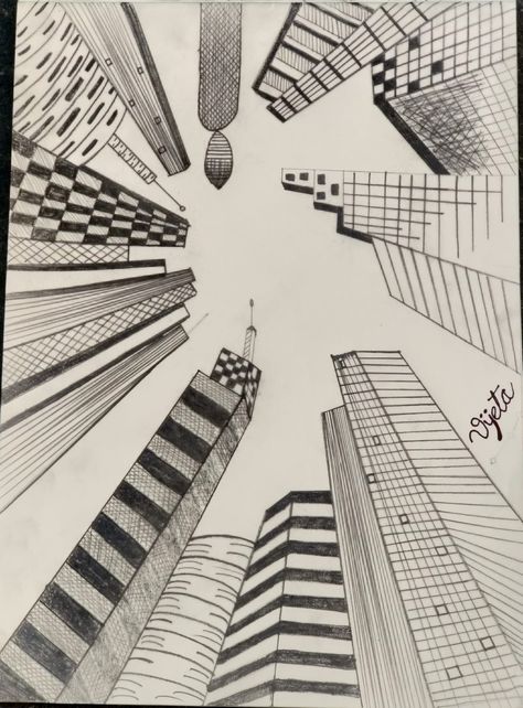 Sky Scrapers Drawing, Sky Scrapers, Cherry Blossom Decor, Architecture Sketches, Drawing Architecture, Perspective Drawing Architecture, One Point Perspective, Point Perspective, Perspective Art