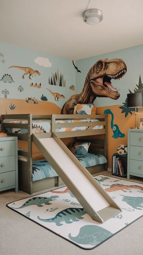 Toddler Boy Room Dinosaur, Toddler Boys Room Ideas, Toddler Boy Room Themes, Toddler Boy Bedroom Ideas, Boys Dinosaur Bedroom, Dinosaur Boys Room, Toddler Boy Bedroom, Toddler Bed Boy, Bunk Beds Boys