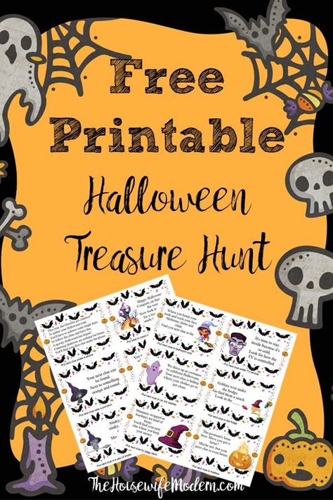 Free Printable Halloween Treasure Hunt for Kids. 24 mix-and-match clues plus blanks. Just give them the first clue and let them off to hunt! #halloween #halloweenactivity #halloweentreasurehunt #free #freeprintable Halloween Treasure Hunt For Kids, Halloween Treasure Hunt, Treasure Hunt For Kids, Free Printable Halloween, Halloween Scavenger Hunt, Halloween Games For Kids, Halloween Activities For Kids, Halloween Mummy, Halloween Toys