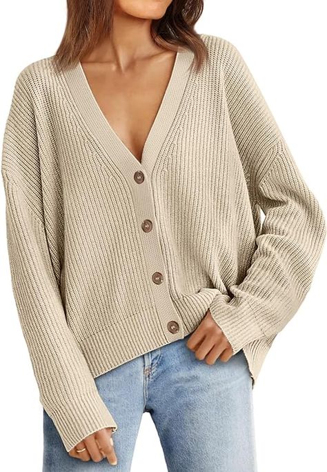 LILLUSORY Women's Cardigan Sweaters 2023 Fall Oversized Open Front Button V Neck Lightweight Cardigans Knit Outerwear Style Oversized Cardigan, Knit Outerwear, Cardigan Sweaters, Cardigans, V Neck