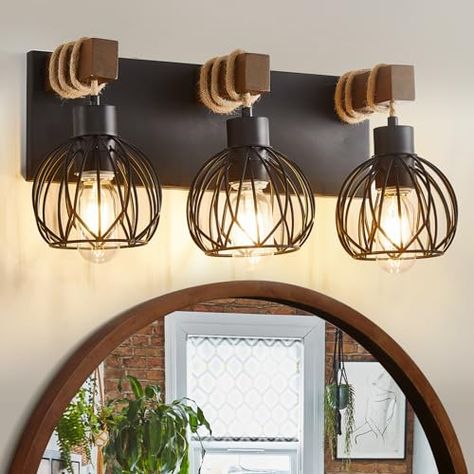 Farmhouse Bathroom Light Fixtures, Farmhouse Bathroom Light, Bathroom Lights Over Mirror, Modern Bathroom Vanity Lighting, Metal Lampshade, Rustic Vanity, Black Vanity Light, Light Fixtures Bathroom Vanity, Black Light Fixture