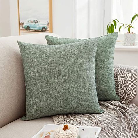 Amazon.com: MERNETTE Pack of 2, Linen Decorative Square Throw Pillow Cover Cushion Covers Pillowcase, Home Decor Decorations for Sofa Couch Bed Chair 16x16 Inch/40x40 cm (Dark Grey) : Home & Kitchen Green Throw Pillow, Bed Chair, Green Throw, Rectangular Pillow Cover, Garden Pillows, Burlap Pillows, 16x16 Pillow Cover, Linen Pillow Covers, Sofa Couch Bed