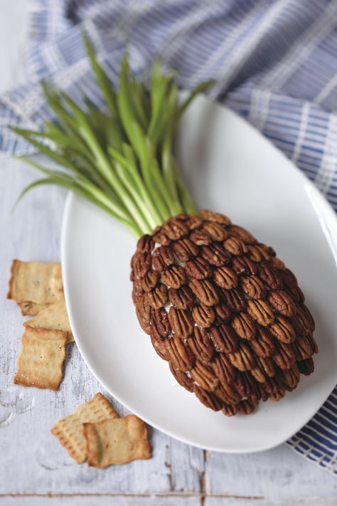 the Pineapple-Pineapple Cheese Ball Shaped Cheese Ball, Cheese And Cracker Platter, Cheese Ball Recipes, Cheese Balls, Cheese Appetizers, Welcome Friends, Football Food, Party Stuff, Small Bites