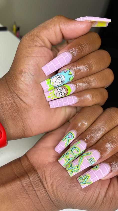 Rick And North Nails, Rick And Morty Nails Simple, Rick And Morty Nail Designs, Rick And Morty Nails Acrylic, Rick And Morty Nail Art, Rick And Morty Nails, Rick E Morty, Nailart Ideas, Anime Nail