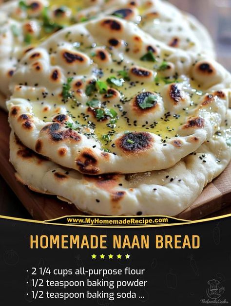 Homemade Bread Dough, Naan Bread Recipe, Homemade Naan, Homemade Naan Bread, Recipes With Naan Bread, Apple Fritter Bread, Martha Stewart Recipes, Bread Ingredients, Bread Bun