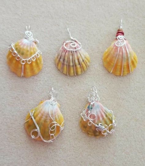 Sea Shell Jewelry Diy Wire Wrap, Wire Wrap Shells Tutorials, Shell Wire Wrap, Seashell Jewelry Diy Necklaces, Diy Shell Ring, Wire Wrapped Shell Jewelry, Seashell Jewelry Diy, Seashell Art Diy, Wire Wrapping Diy