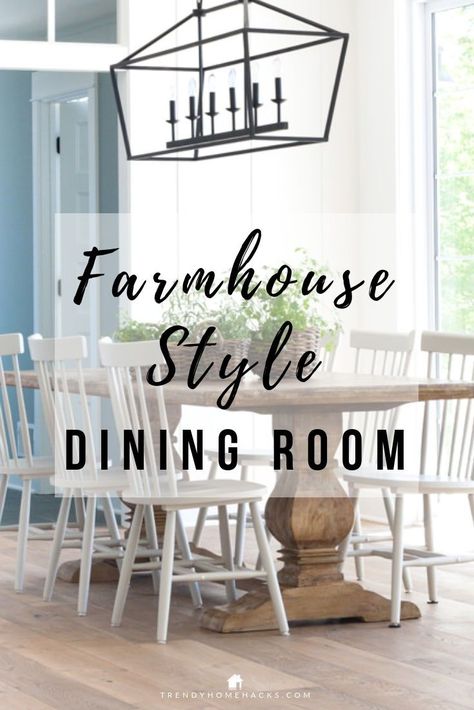 Farmhouse-chic is particularly relevant to modern interiors as it is both rustic and refined. Also, the look of farmhouse-chic can easily create a relaxed and cozy space. But how do you get your existing dining room to look farmhouse-chic? Visit the blog post for inspiration and decorating ideas to style your farmhouse dining room. #farmhousestyle #diningroom #farmhousedecor #rusticdecor #countrydecor #modernfarmhouse Modern Farmhouse Small Dining Room, Diningroom Farmhouse Decor Modern, Modern Farmhouse Dining Room Decor Ideas, Farmhouse Dining Room Wall Colors, Urban Farmhouse Dining Room, Modern Farmhouse Dining Room Wall Decor, Country Chic Dining Room, Industrial Farmhouse Dining Room, Country Farmhouse Dining Room