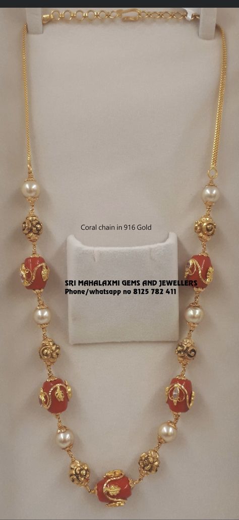 Pagadala Chains Simple, Pagadam Jewellery Necklace, Coral Chain Designs, Pagadala Haram Designs, Light Weight Gold Pendant Set, Coral Necklace Indian Gold, Pagadala Chains, Pusalu Jewellery, Coral Jewelry Set