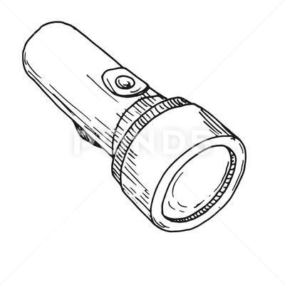 Sketch of a flashlight isolated on a white background. Vector Stock Illustration #AD ,#isolated#white#Sketch#flashlight How To Draw Flashlight, Flash Light Drawing, Flashlight Tattoo, Torch Sketch, Flashlight Illustration, Flashlight Drawing, 500 Drawing Prompts, Creative Typography Design, Camping Lamp