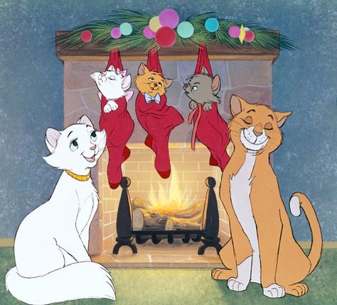 *DUCHESS, MARIE, TOULOUSE, BERLIOZ & THOMAS O'MALLEY ~ The Aristocats, 1970 Aristocats Christmas, Disney Winter, Winter Backgrounds, Vika Papper, Animation Disney, Disney Cats, Wallpaper Homescreen, Gata Marie, December Christmas